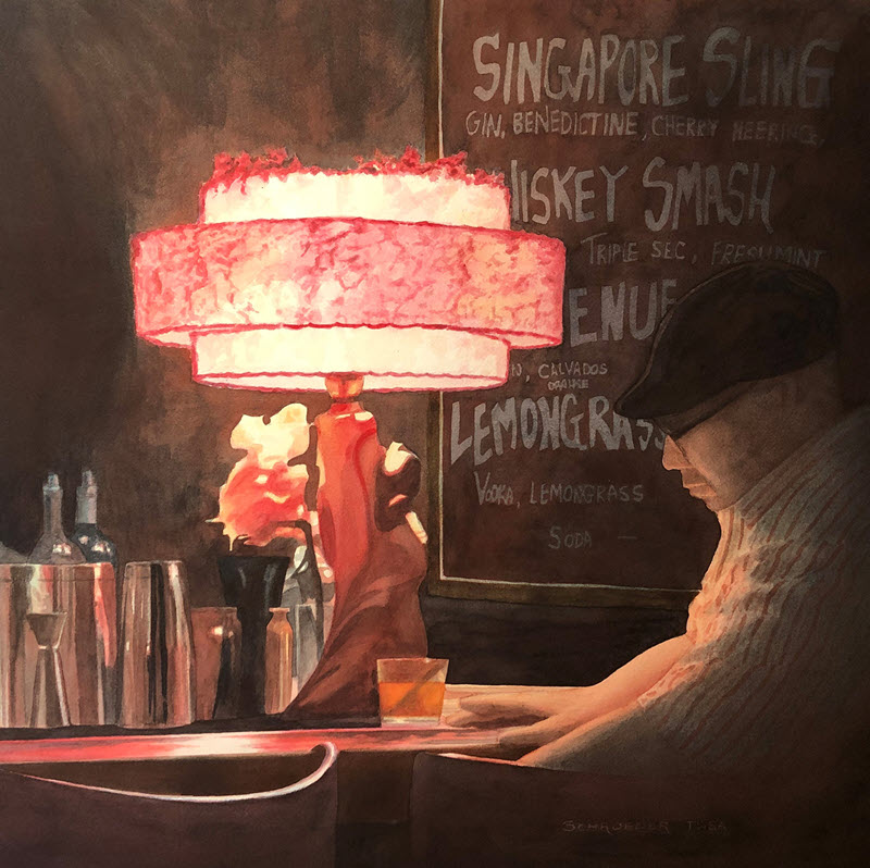 Singapore Sling, a watercolor portrait by Thomas Schroeder
